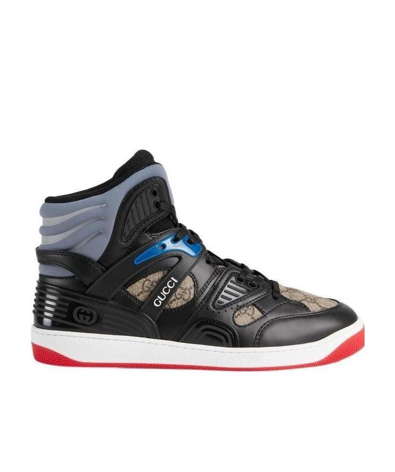 Gucci Basket Panelled High-top Sneakers In Black