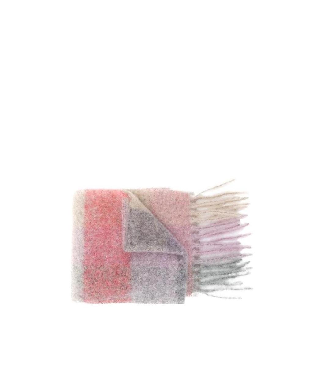 Acne Studios Vally Fringed Checked Knitted Scarf In Gray