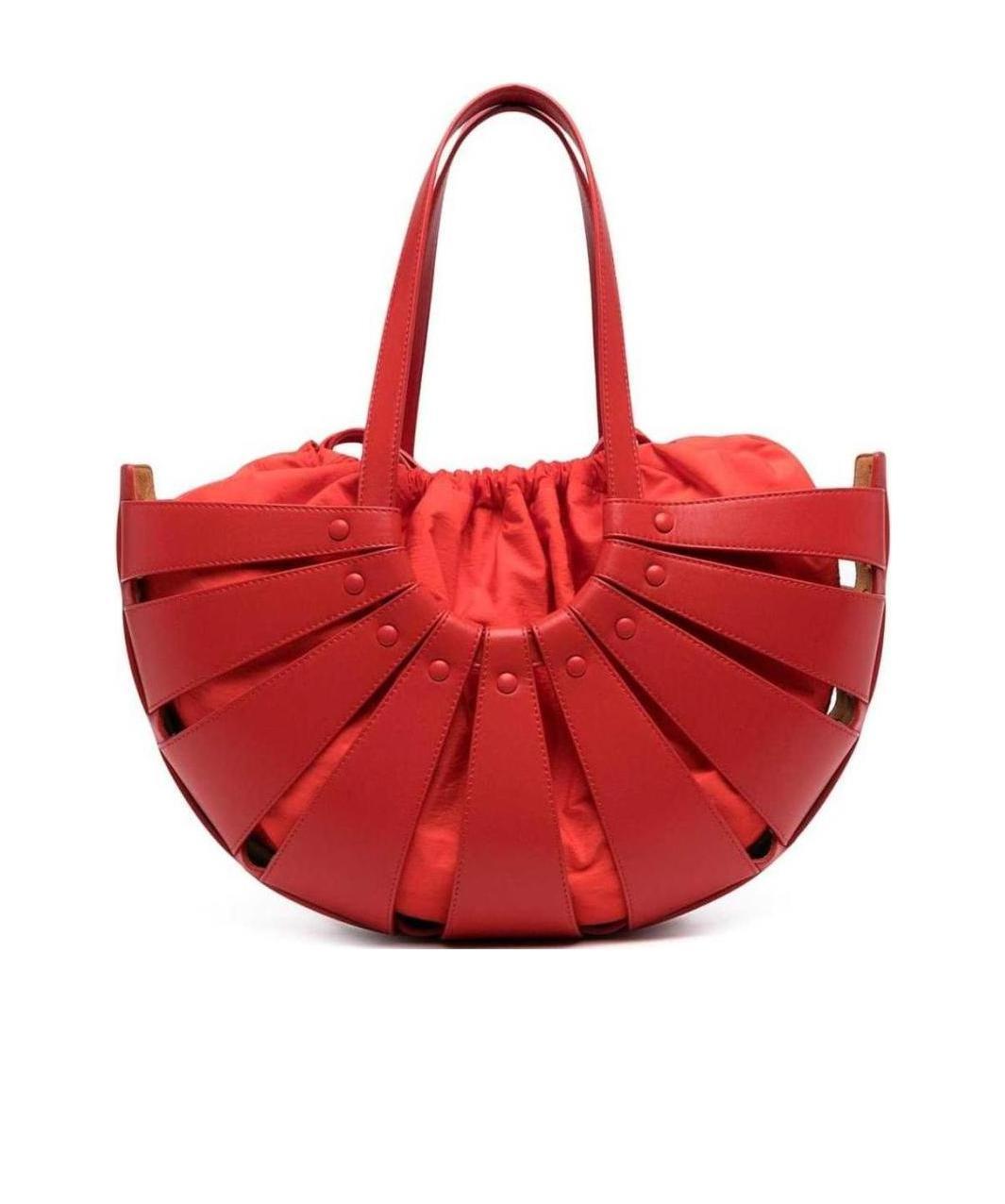 Bottega Veneta Circular Leather Tote Bag With Rivets In Red