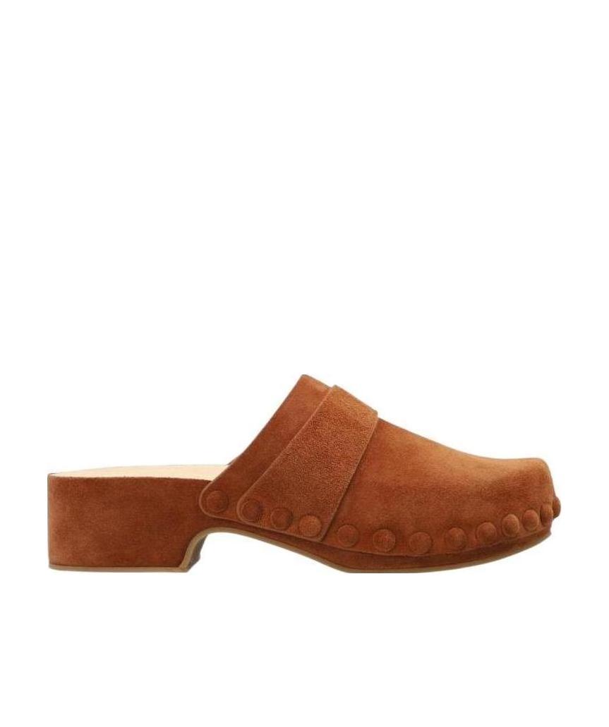 Chloé Suede Block Heel Clogs With Studded Detailing In Brown