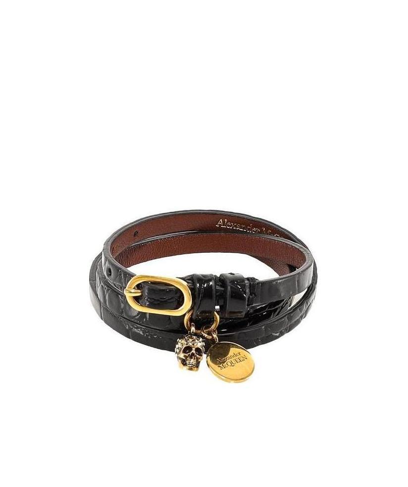 Alexander Mcqueen Skull-charm Wrap-around Bracelet In Gray