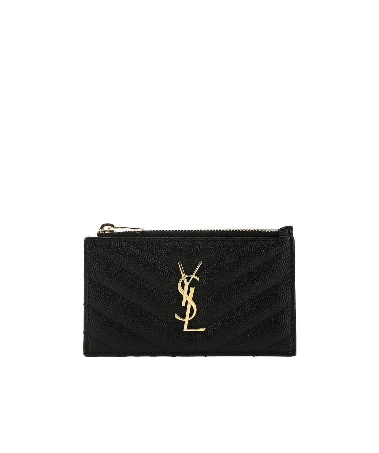 Saint Laurent Fragments Monogram Zip Cardholder In Black