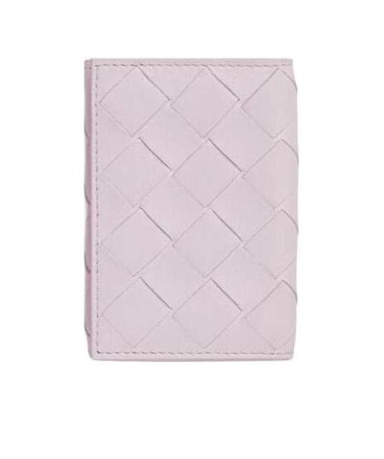 Bottega Veneta Intreciato Knitted Small Three-fold Wallet In White