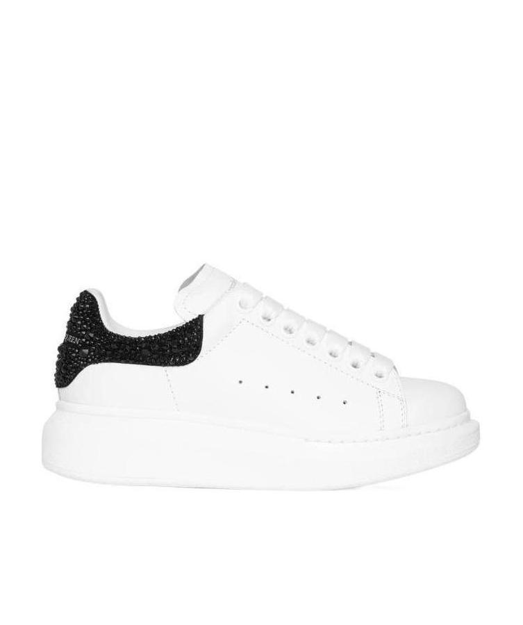 Alexander Mcqueen Crystal-embellished Leather Exaggerated-sole Sneakers In White