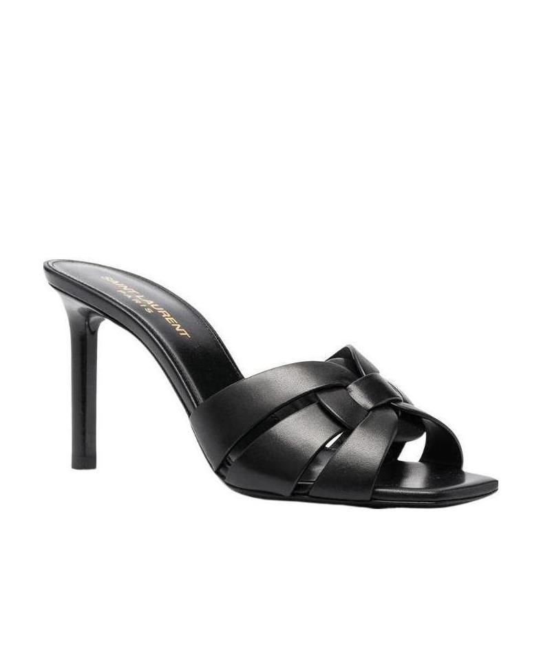 Saint Laurent Tribute Embossed Croc Mules In Black