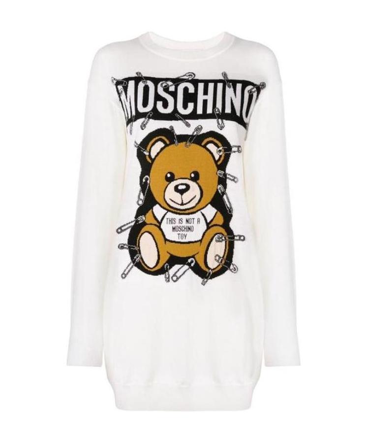Moschino A Teddy Bear Knitted Dress In White