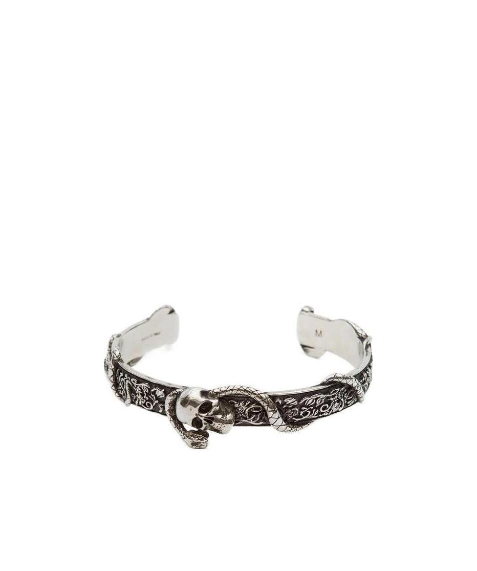 Alexander Mcqueen Skull And Snake Cuff Bracelet In White