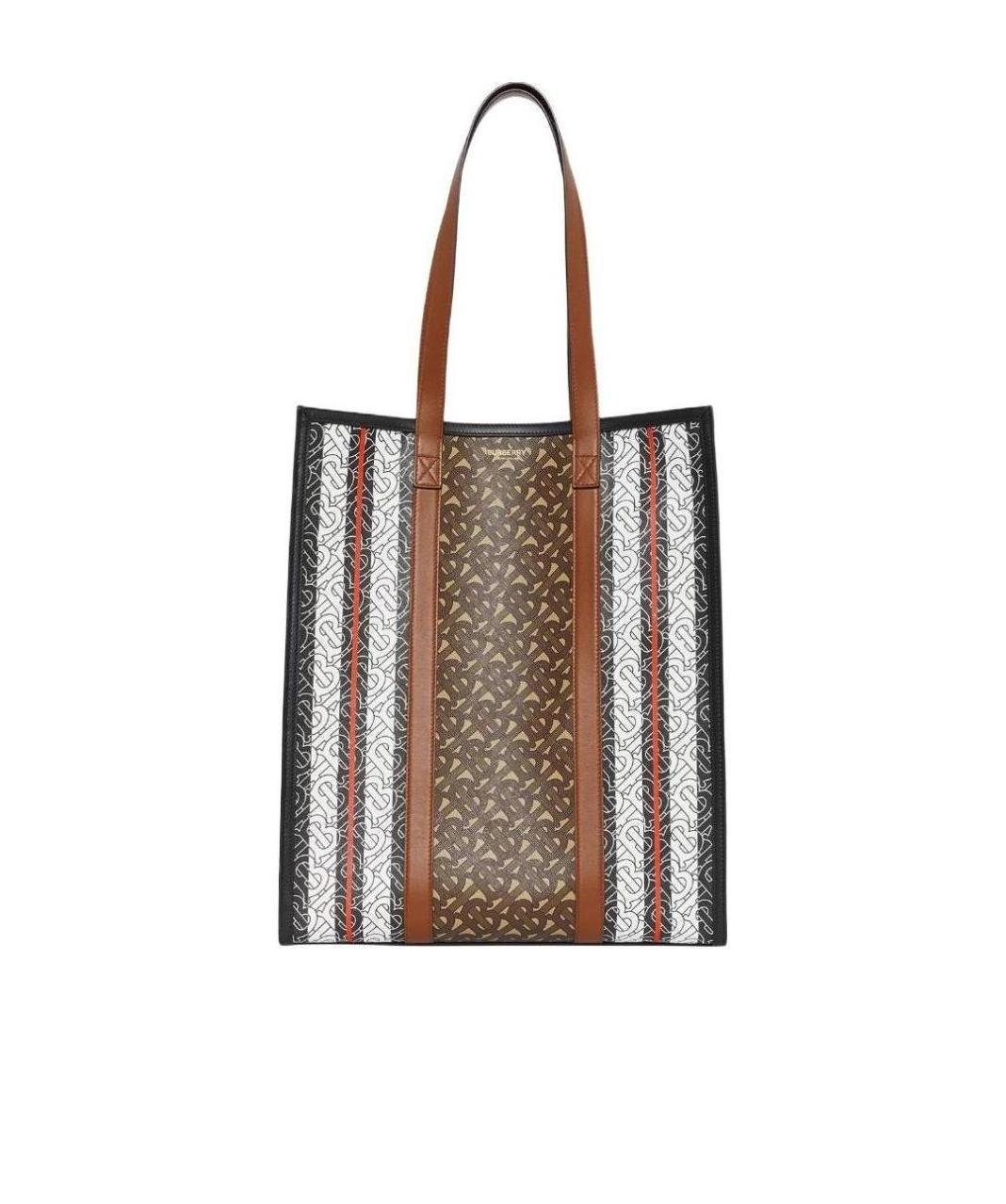 Burberry Monogram Stripe E-canvas Portrait Tote Bag In Multicolor