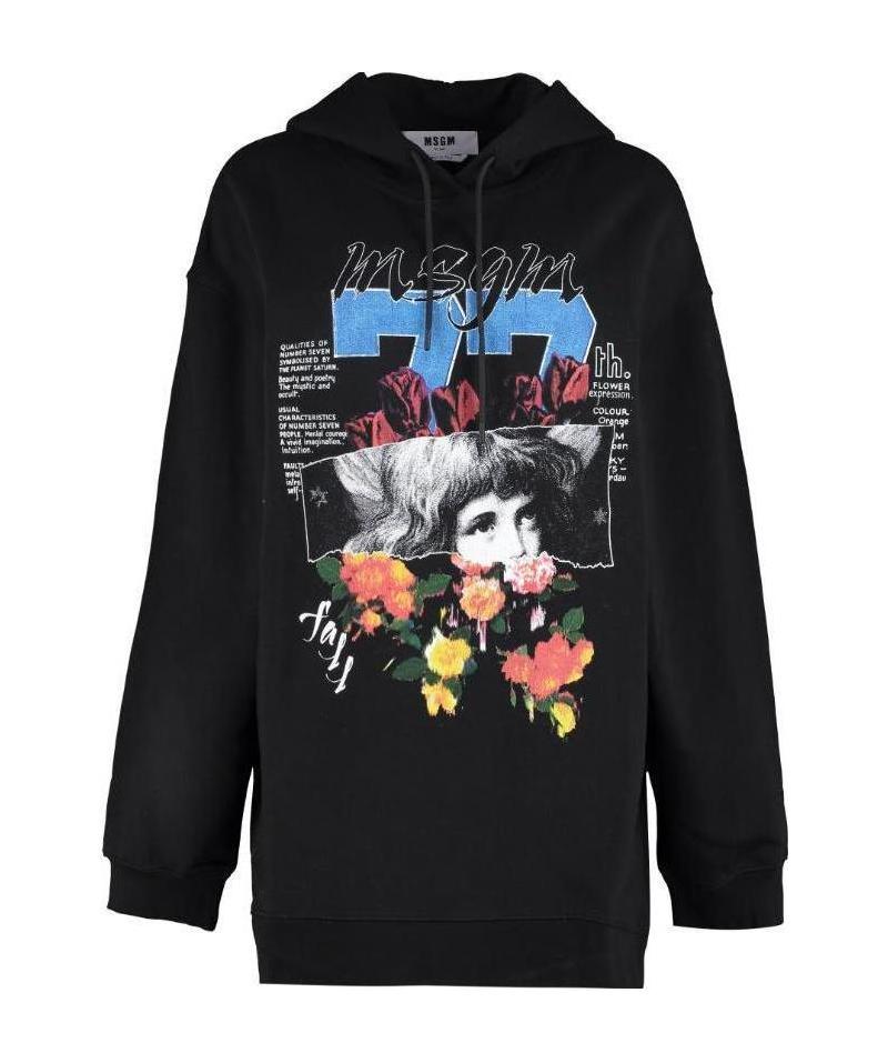 Msgm Graphic-print Hoodie In Black