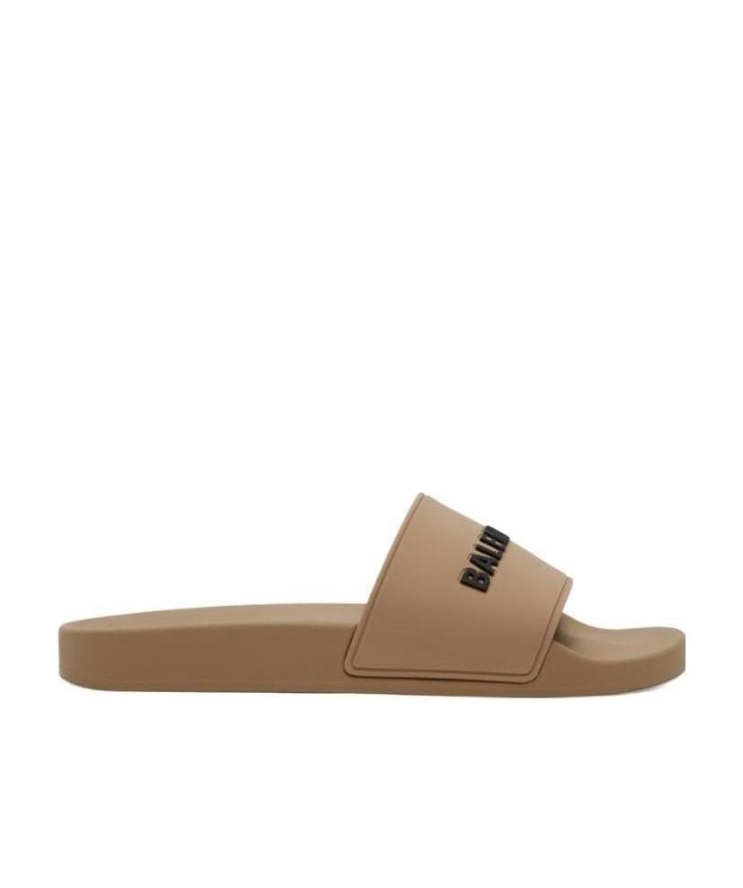 Balenciaga Logo Rubber Pool Slide Sandals In Brown