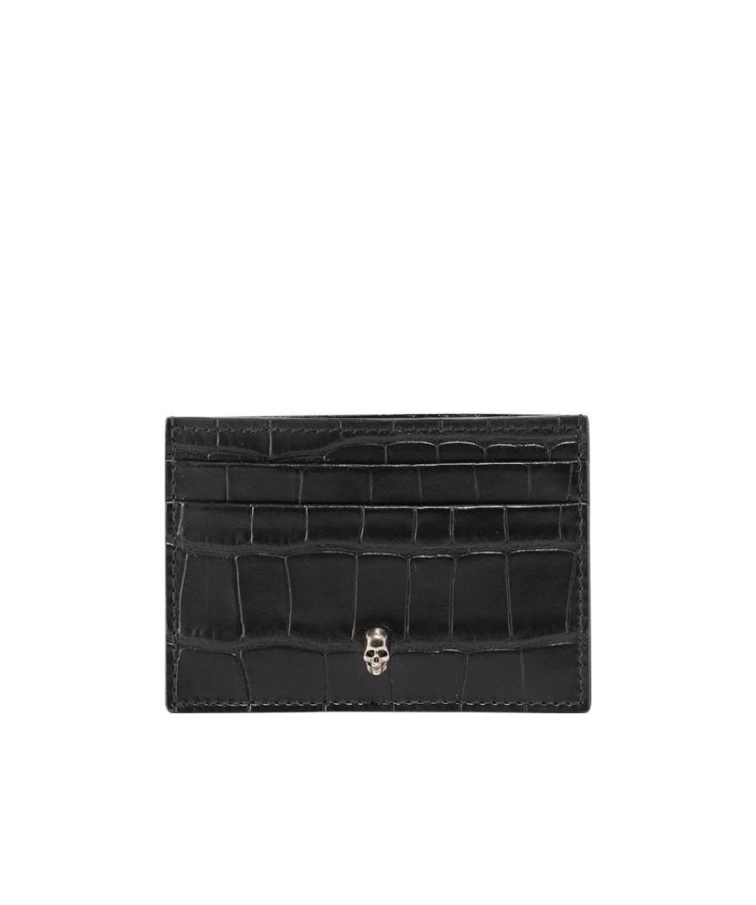 Alexander Mcqueen Black Crocodile Embossed Skull Cardholder In Black