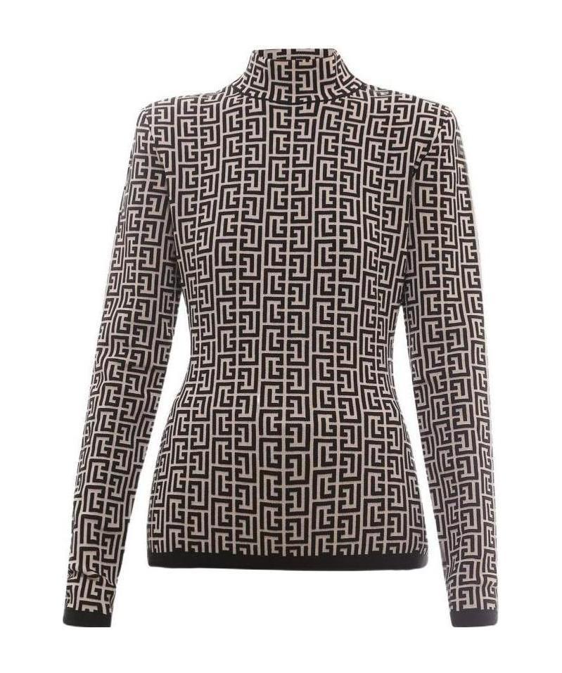 Balmain Monogram Jacquard Sweater In Black
