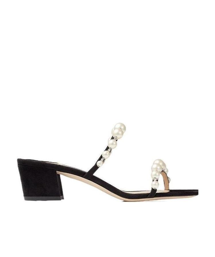 Jimmy Choo 'amara 45' Pearl Strap Suede Mules In Black