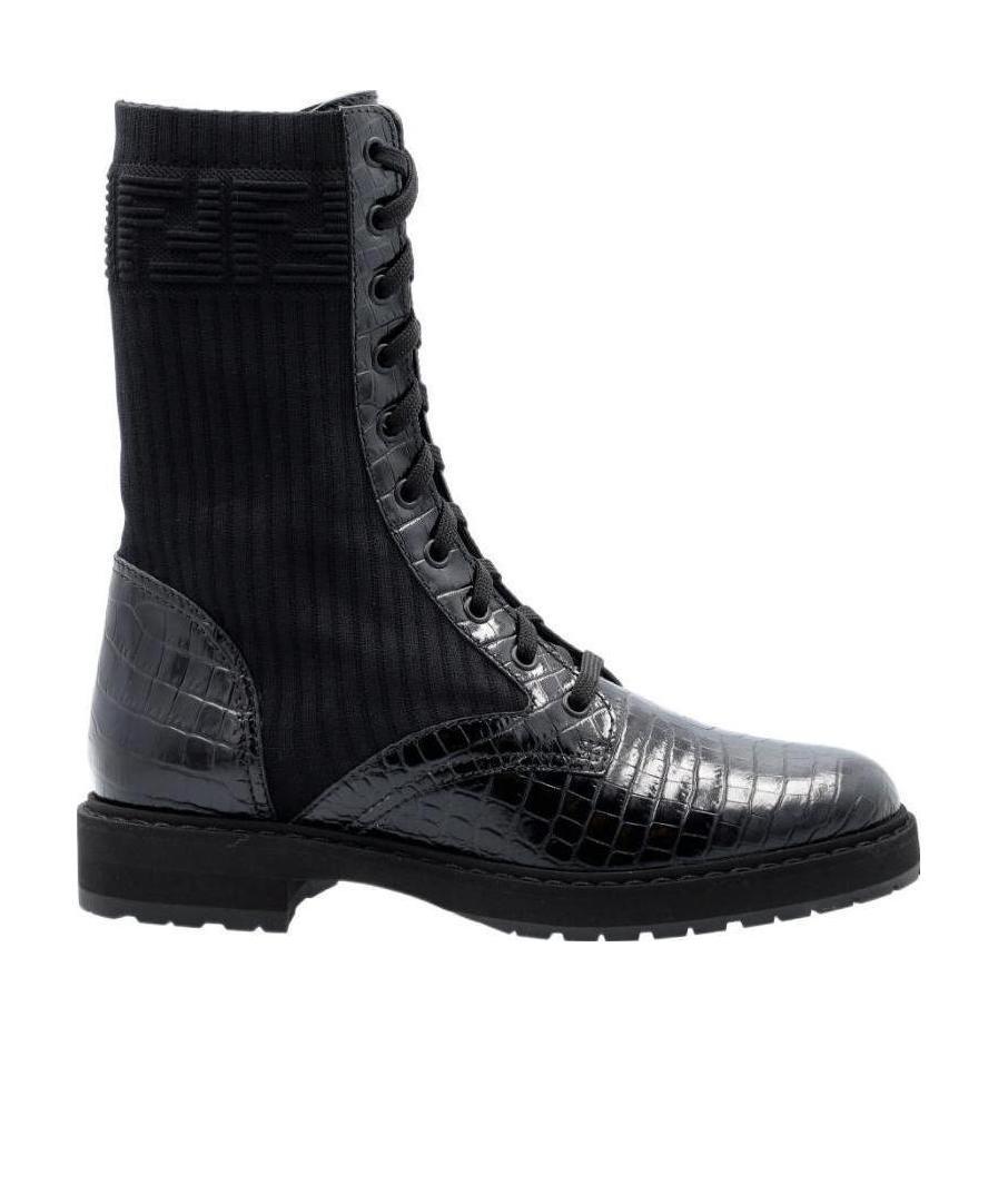 Fendi Multi-panel Lace-up Boots In Black