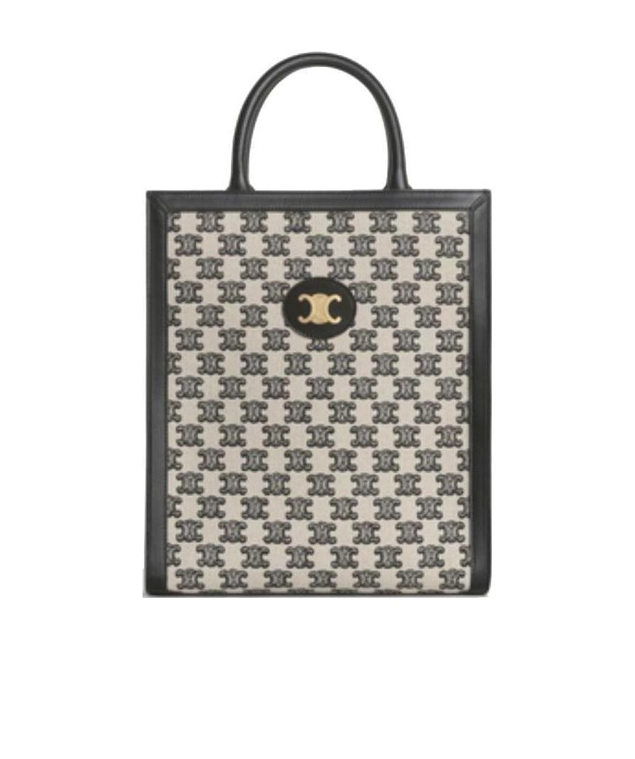 Celine Capas Small Trimphe Embroidered Fabric Vertical Handbag In Black
