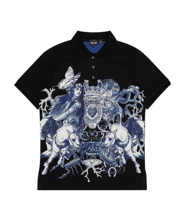 Just Cavalli Pattern Polo Shirt In Black