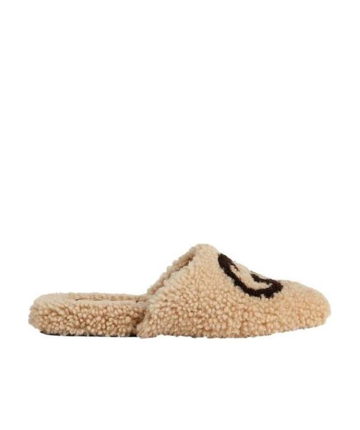 Gucci Eileen Interlocking G Shearling Slippers In Brown