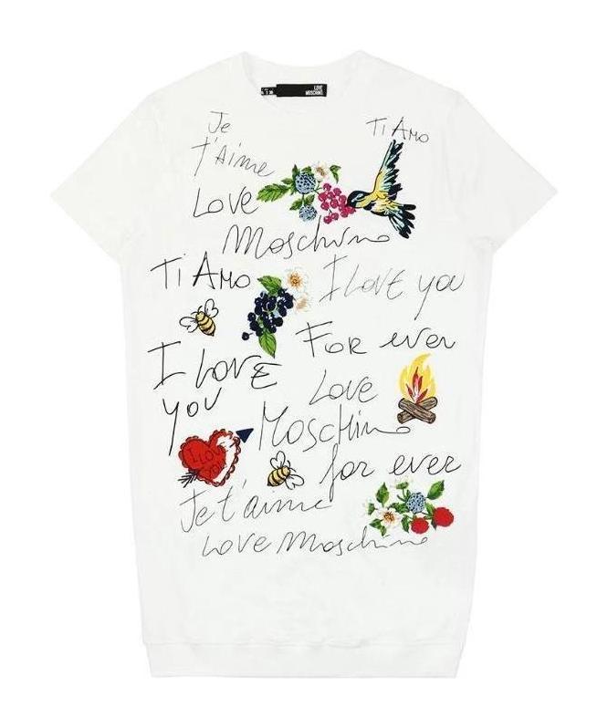 Moschino Printed Round-neck Short-sleeved Dress In White