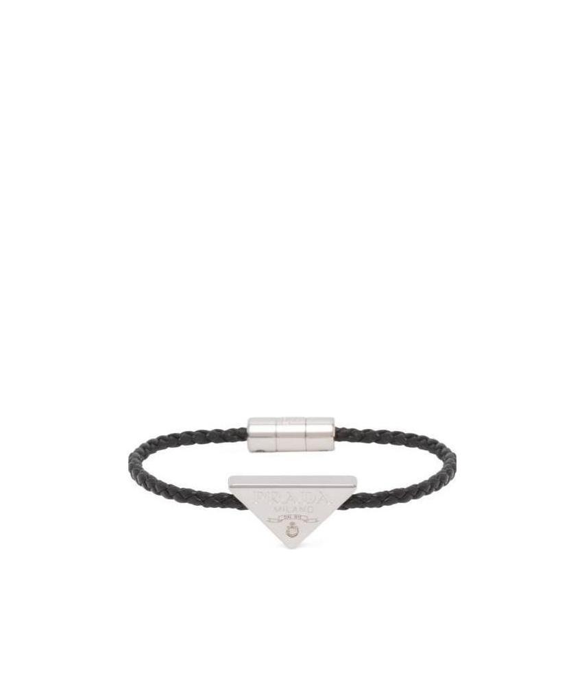 Prada Triangle-logo Woven Bracelet In White