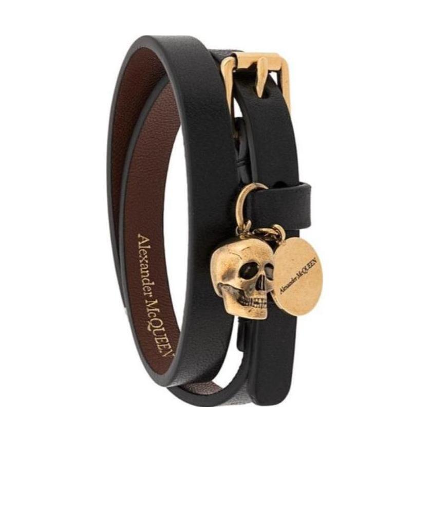 Alexander Mcqueen Double-wrap Skull Bracelet In Black