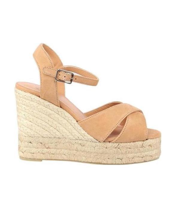 Castaã±er Open-toe Wedge-heels With Ankle Straps In Nude