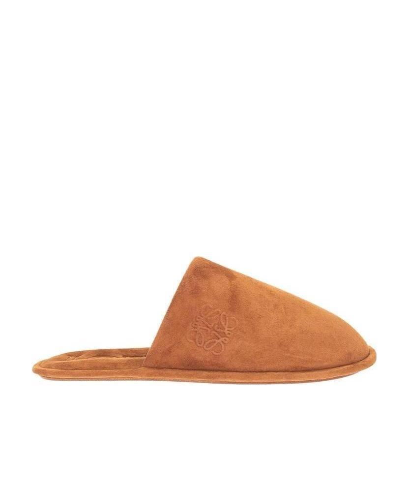 Loewe Logo Embroidered Slippers In Brown
