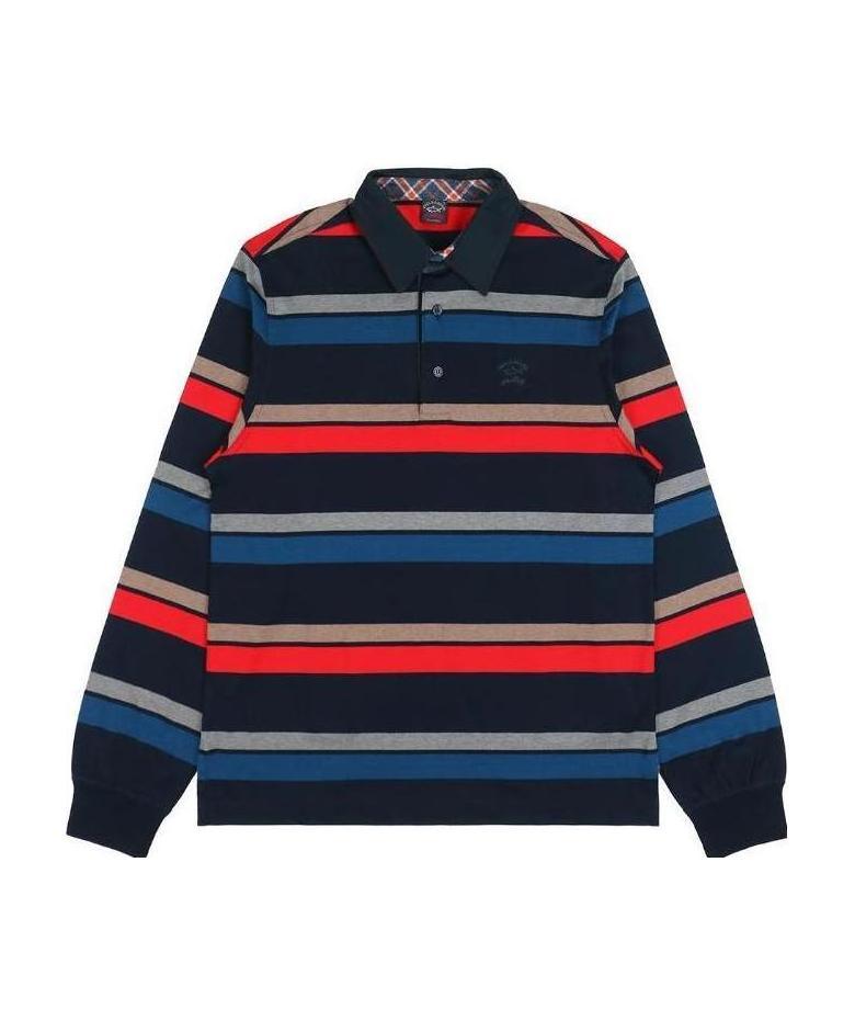 Paul & Shark Striped Long-sleeved Polo Shirt In Black