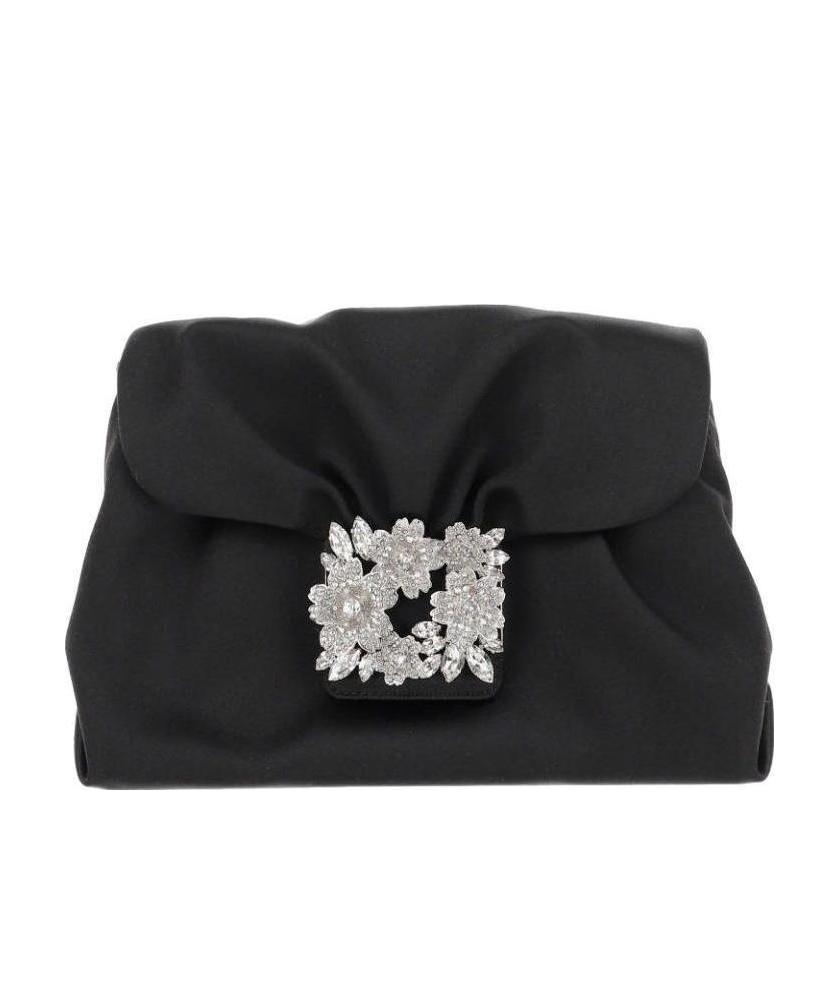 Roger Vivier Mini Drapé Ruched Buckle-detail Clutch Bag In Black