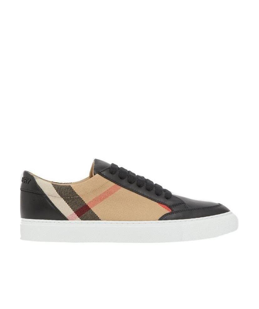 Burberry Check Leather Sneakers In Neutral