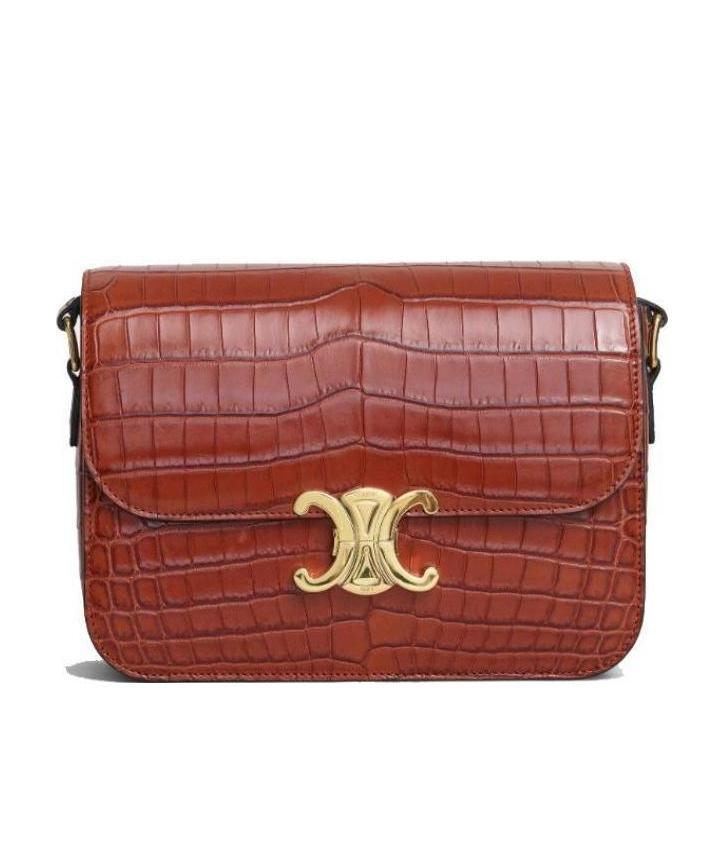 Celine Medium Triomphe Bag In Crocodile In Tan