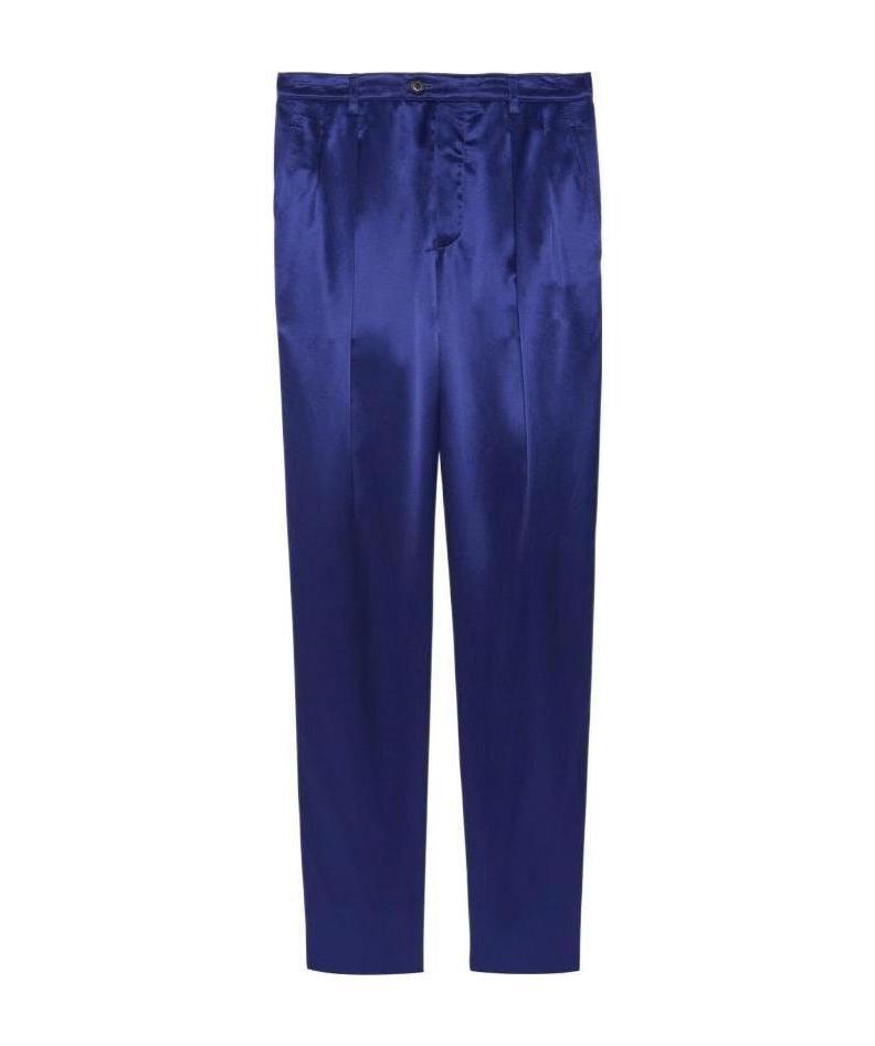 Saint Laurent Mid-rise Silk Straight Leg Trousers In Blue