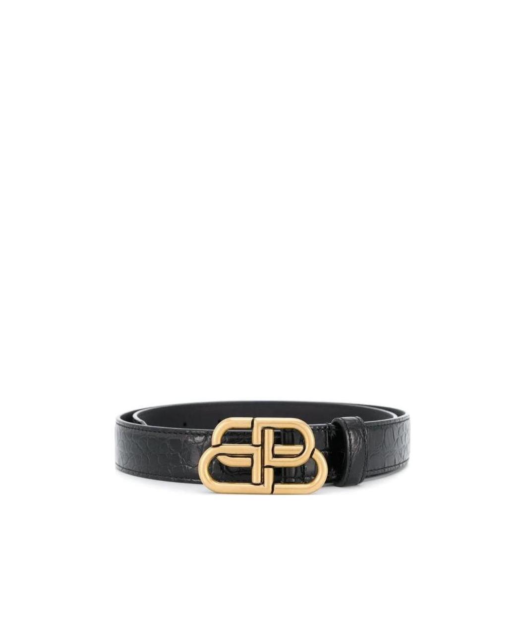 Balenciaga Bb Reversible Croc-effect And Smooth Leather Waist Belt In Black