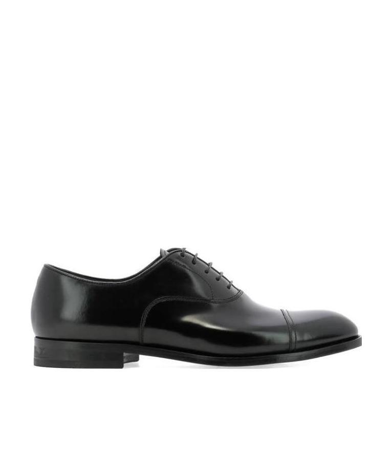 Doucal's High-shine Black Oxford Shoes With Lace-up Fastening In Black
