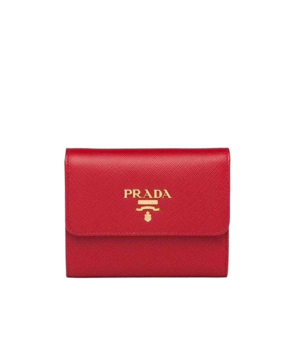 Prada Trifold Leather Wallet In Red