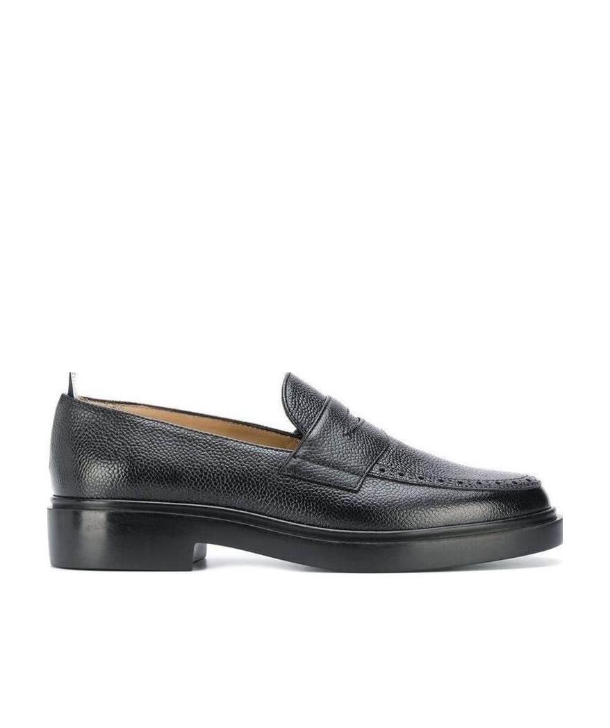 Thom Browne Grained Leather Penny Loafers In Black