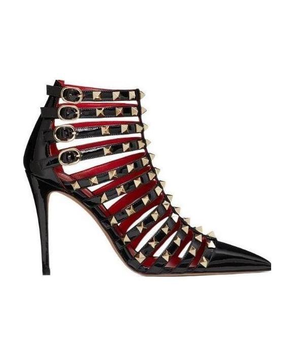 Valentino Alcove Rockstud Patent-leather Ankle Boots In Black