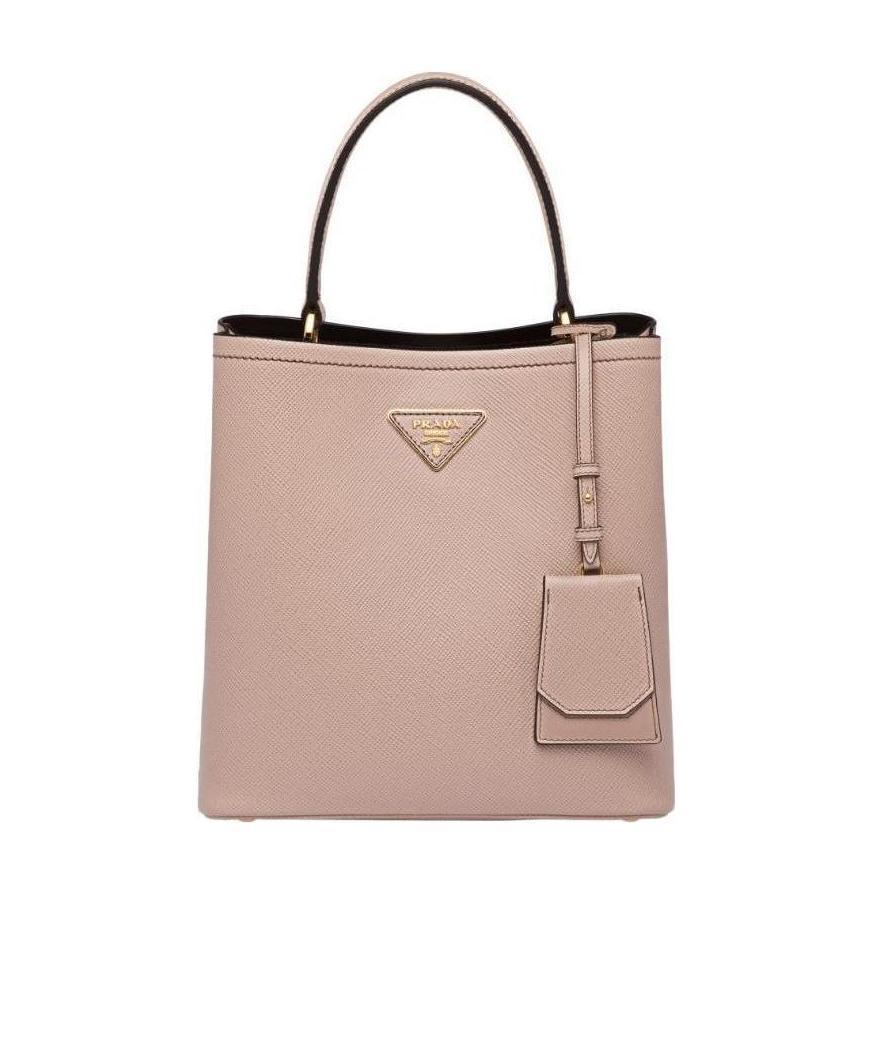Prada Mini Panier Triangle-logo Bucket Bag In Nude