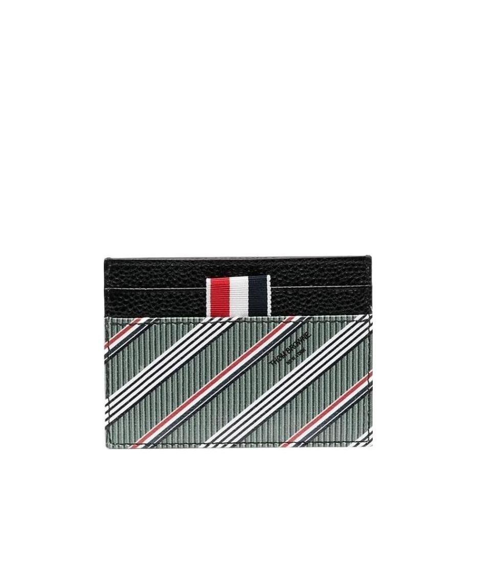 Thom Browne Rwb Striped Logo Lettering Cardholder In Black