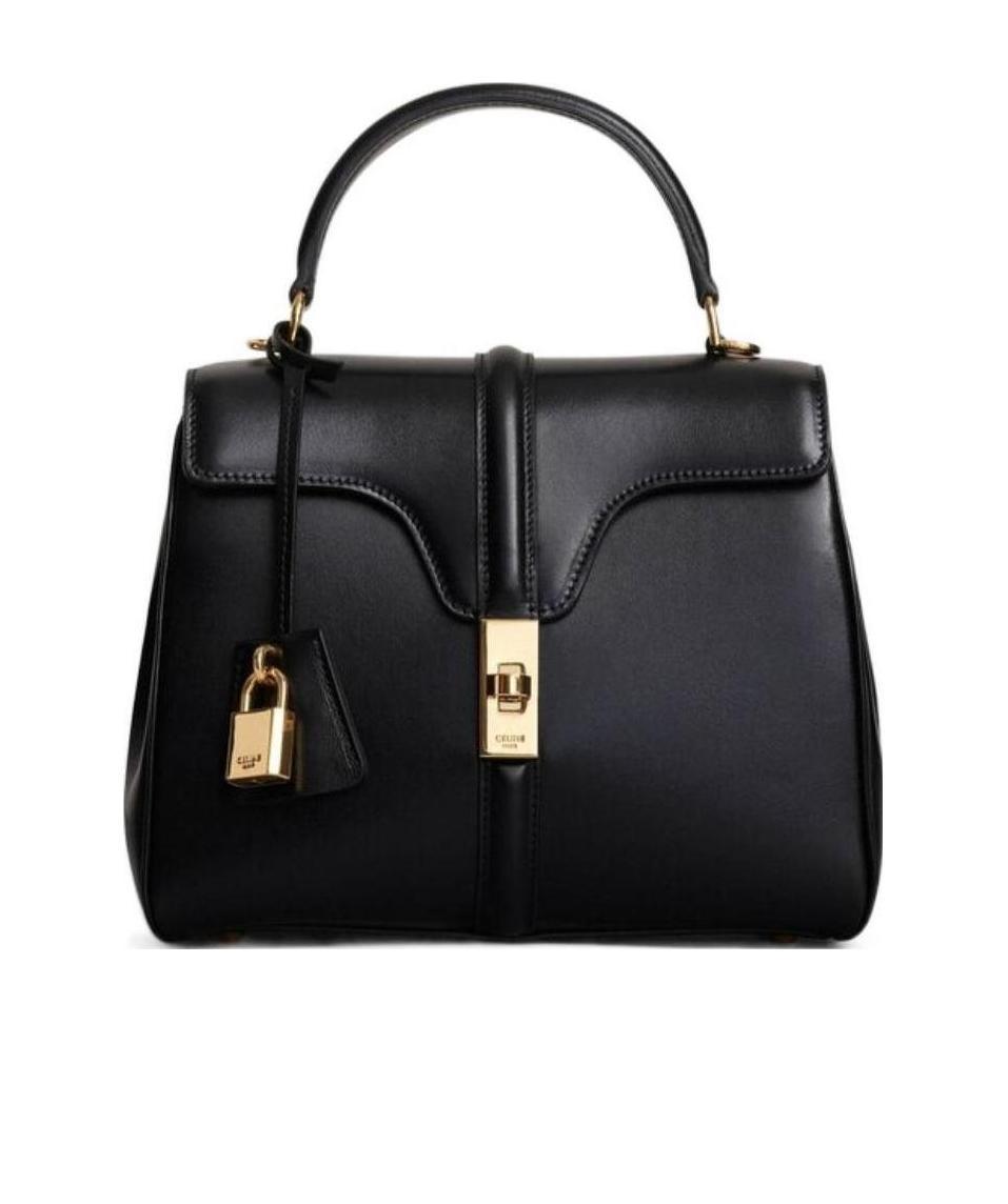 Celine Mini 16 Logo Detailed Shoulder Bag In Black