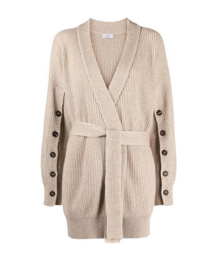 Brunello Cucinelli Buttoned-sleeves Cashmere Cardigan In Nude