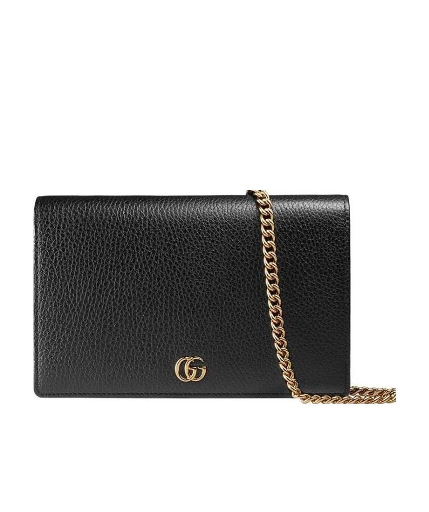 Gucci Gg Marmont Leather Mini Chain Wallet In Black