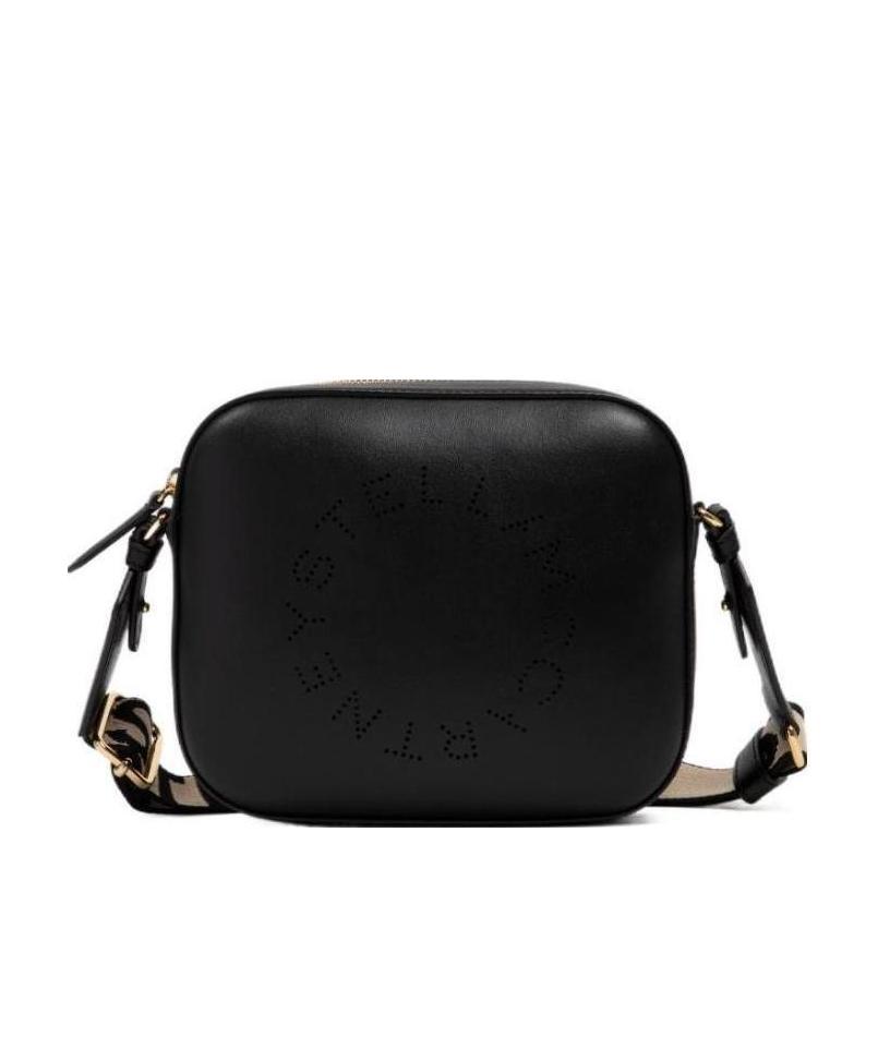 Stella Mccartney Small Perforated-logo Camera Bag In Black
