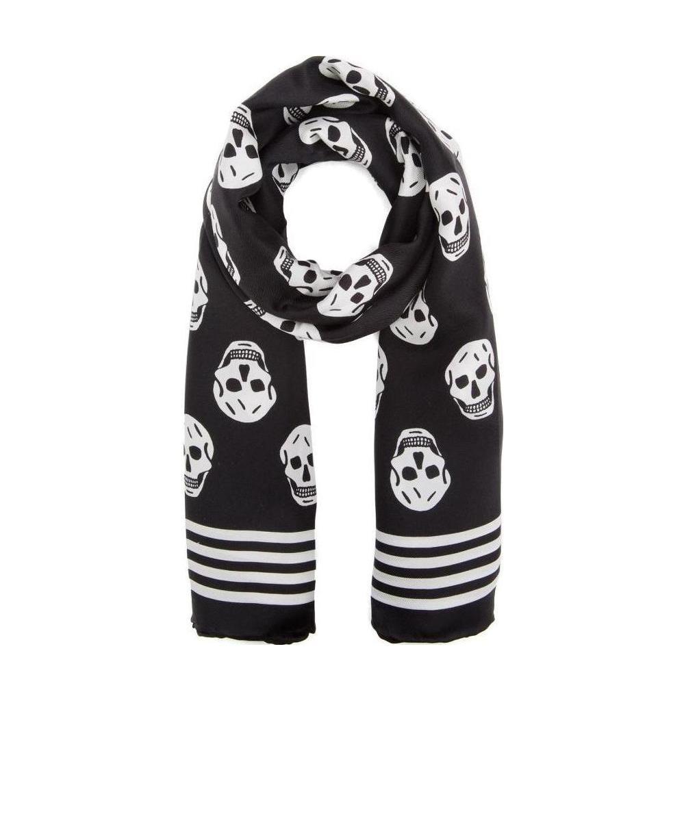 Alexander Mcqueen Men's Skull Printed Raffia Scarf In Black