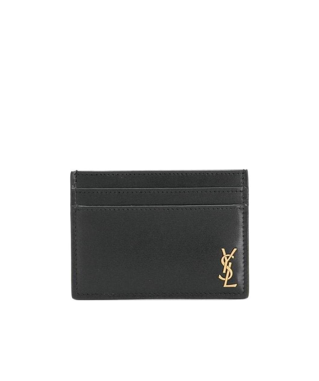 Saint Laurent Tiny Cassandre Card Holder In Polished Leather In Black
