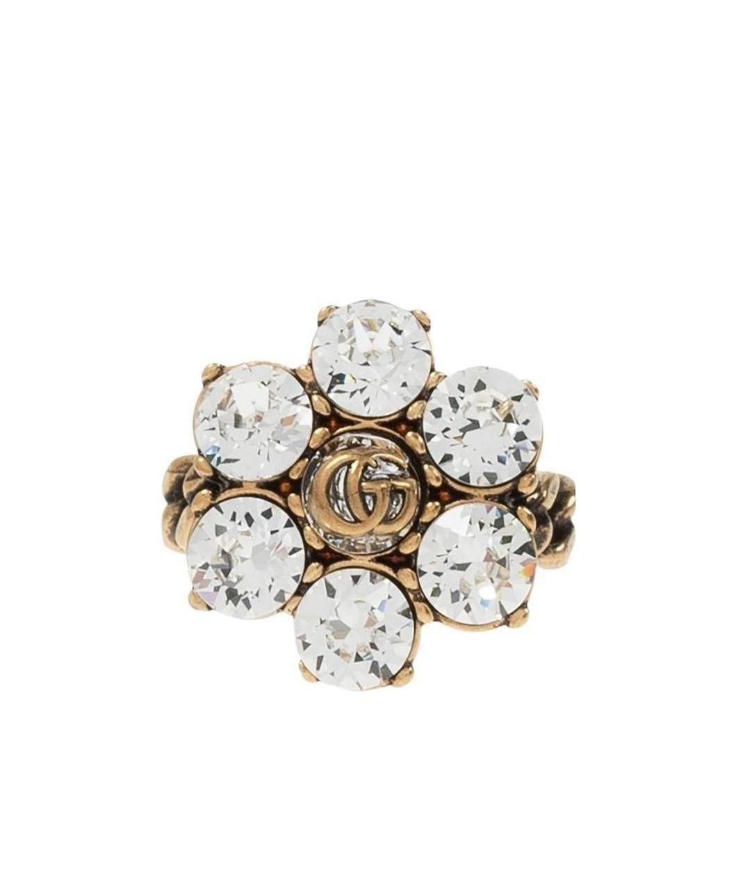 Gucci Crystal Embellished Double G Ring In Gold