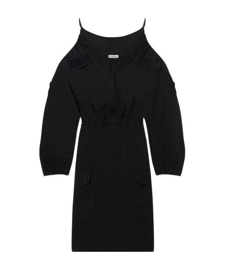 Balenciaga Off-shoulder Cargo Midi Dress In Black
