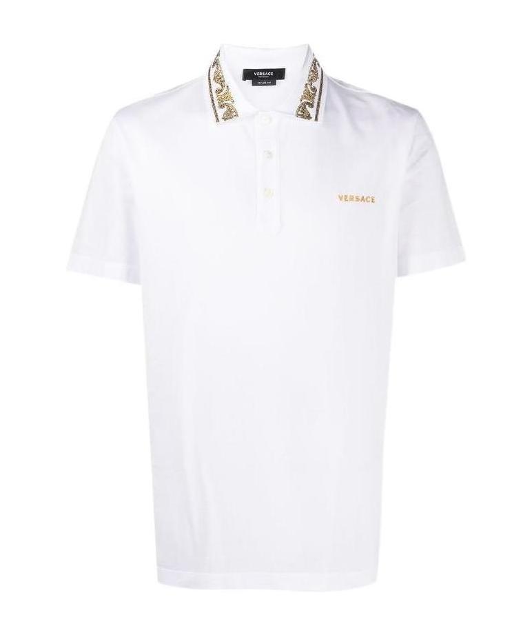 Versace Rhinestone-embellished Logo Polo Shirt In White
