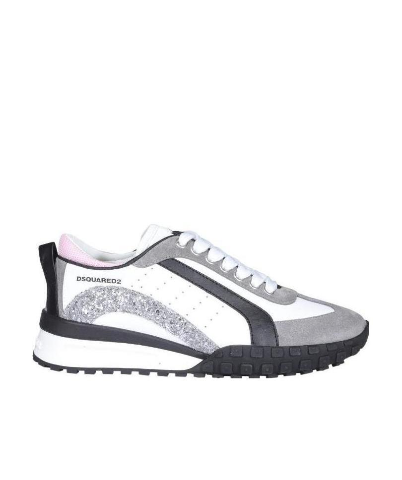 Dsquared2 White And Dark Grey Legend Sneakers With Pink Detail In Gray