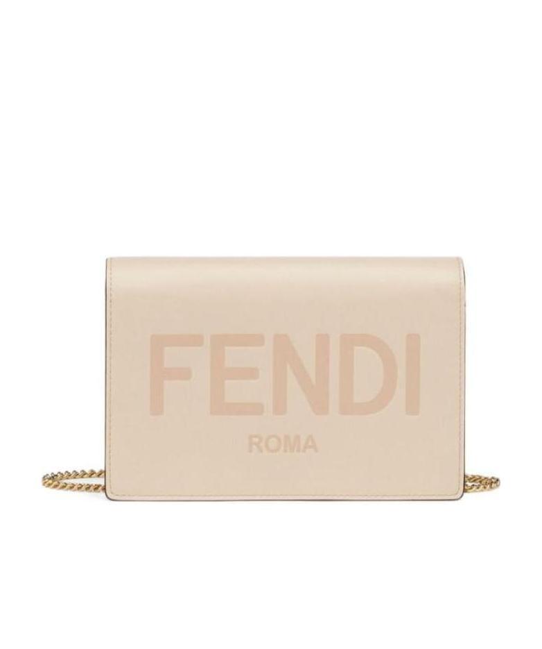 Fendi Mini Chain Strap Wallet In Nude
