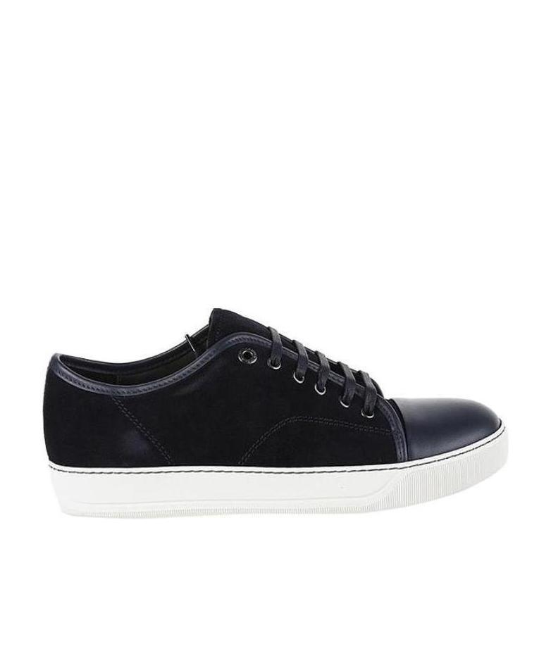 Lanvin Panelled Patent-leather And Velvet Low-top Trainers In Black